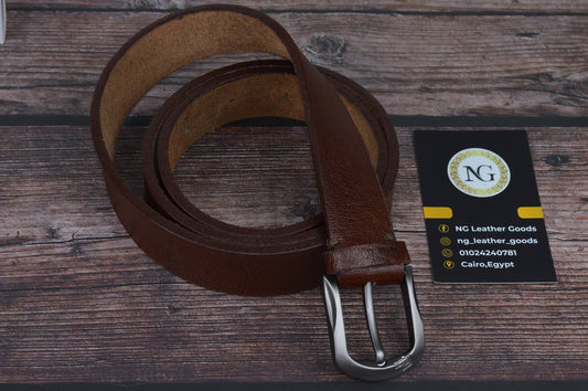 NG Brown Leather Belt 100-140cm-حزام جلد طبيعي 100%